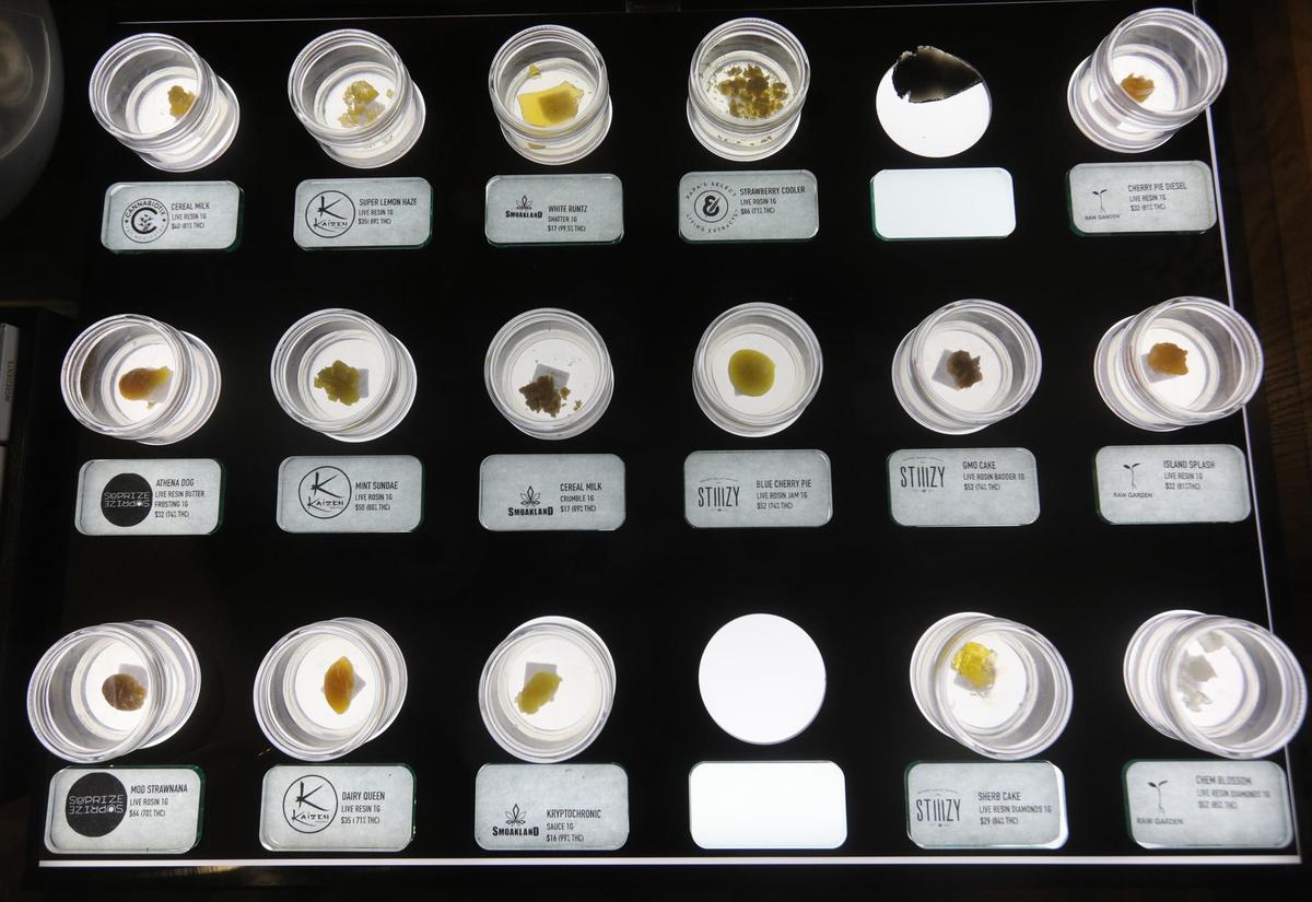 The display case at SLOCal Roots, which opened on April 20, 2022 — 4/20 — in San Luis Obispo.