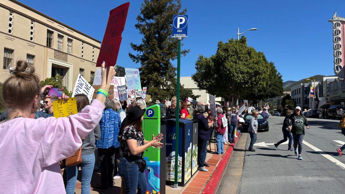 About 400 people turned out Saturday for a protest and rally recognizing International Women’s Day, outside the courthouse in San Luis Obispo on March 8, 2025.