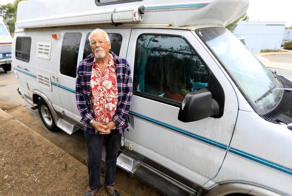 David Solomon lives in his van on Palisades Avenue in Los Osos and is struggling to find affordable housing in the area. He previously lived on the North Coast for decades before moving to Paradise, where he lost his home in the Camp Fire.