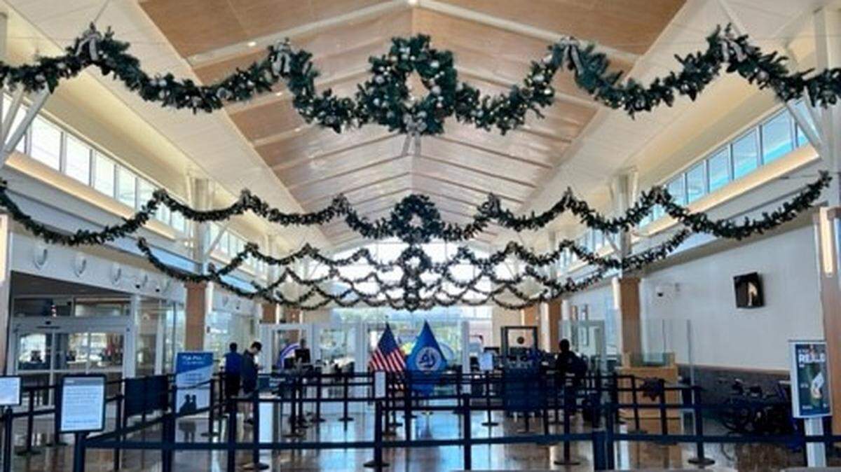 San Luis Obispo County Airport decorated for the holiday season for the first time in 2023.