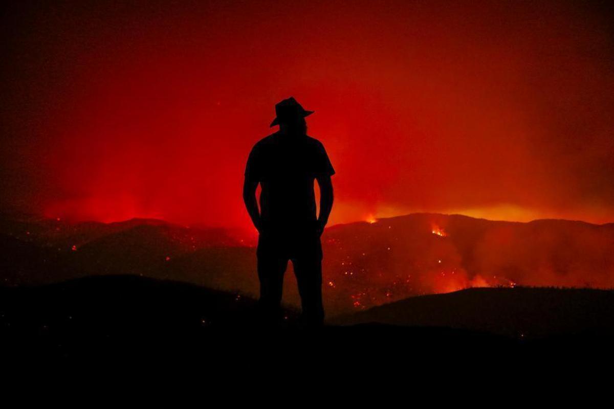 Tribune photographer Joe Johnston won an award for best news photo for this image of Forrest Scott, who looks out at the burning Hill Fire from his home near Santa Margarita in June 2017 at the beginning of what would become a devastating fire season across California.