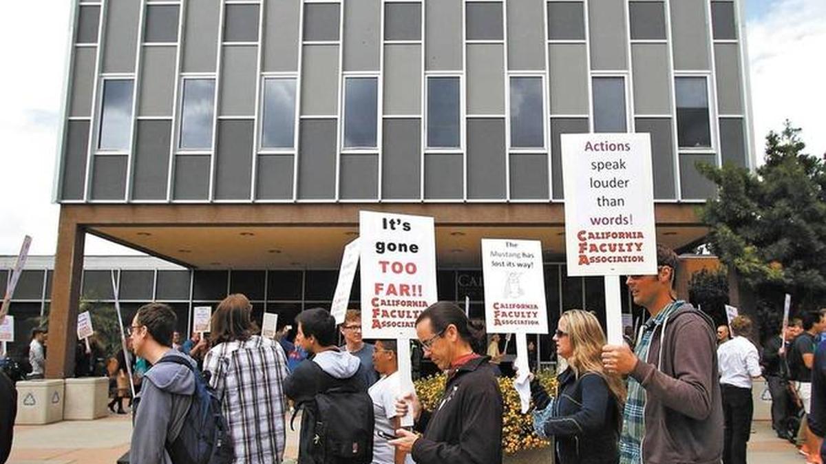 Cal Poly faculty protest in May over compensation.