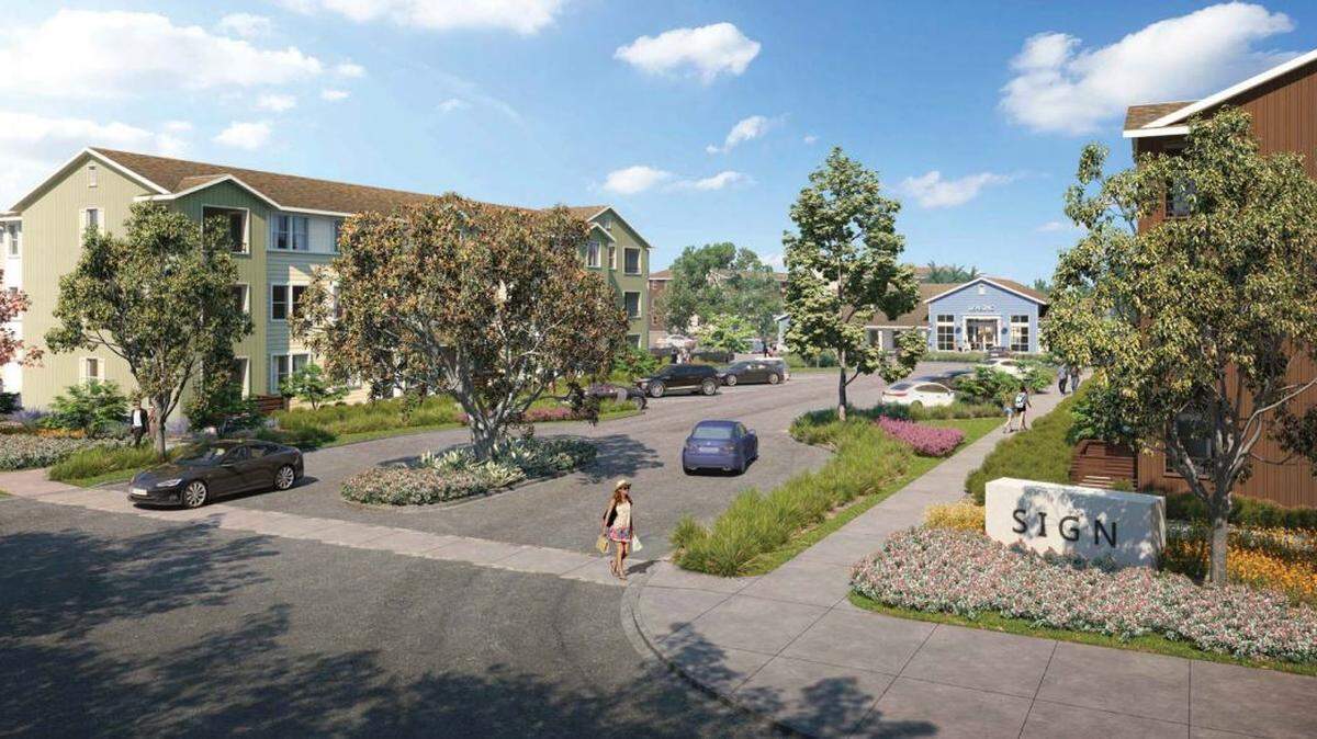 An artist’s rendering of a 200-unit apartment complex planned for Creston Road in Paso Robles.