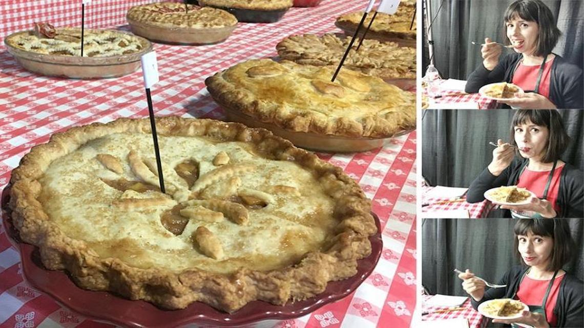 Sarah Linn tasted samples of 13 apple pies as a judge at the Idler’s Home Mom and Apple Pie competition, held Saturday at the Alex Madonna Expo Center in San Luis Obispo.