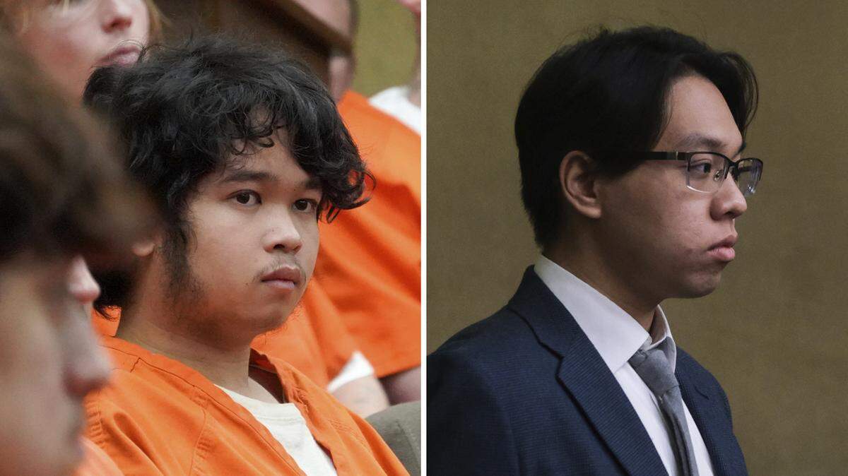 Charles Hojaboom, left, and Brandon Pham — seen here in earlier court appearances — pleaded not guilty to firing guns on campus and other weapons charges, during a hearing on Jan. 4, 2024.