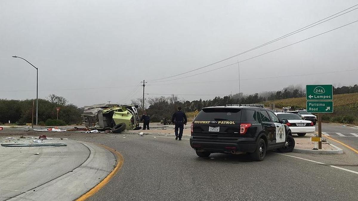 A Ventura County firefighter died and another was injured in a water tender rollover accident on Highway 246 east of Lompoc on Sept. 21, 2016.