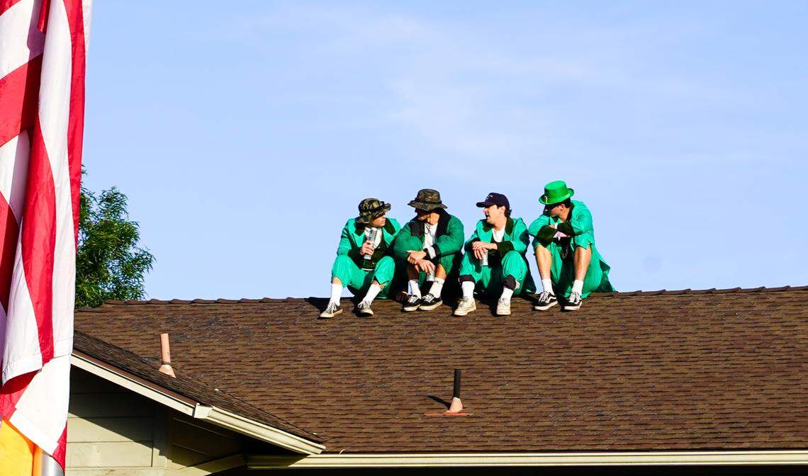 Police told students gathering on Hathway Avenue in San Luis Obispo to “go home or get arrested” on the morning of March 15, 2025. The area is usually home to a raucous block party for St. Fratty’s Day.