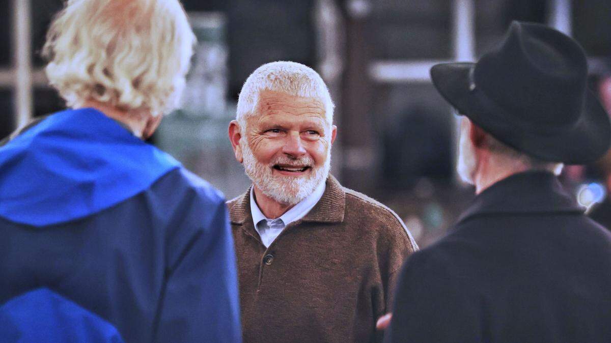 Bruce Gibson talks with supporters during his Election Night party in Cayucos on Nov. 8, 2022.