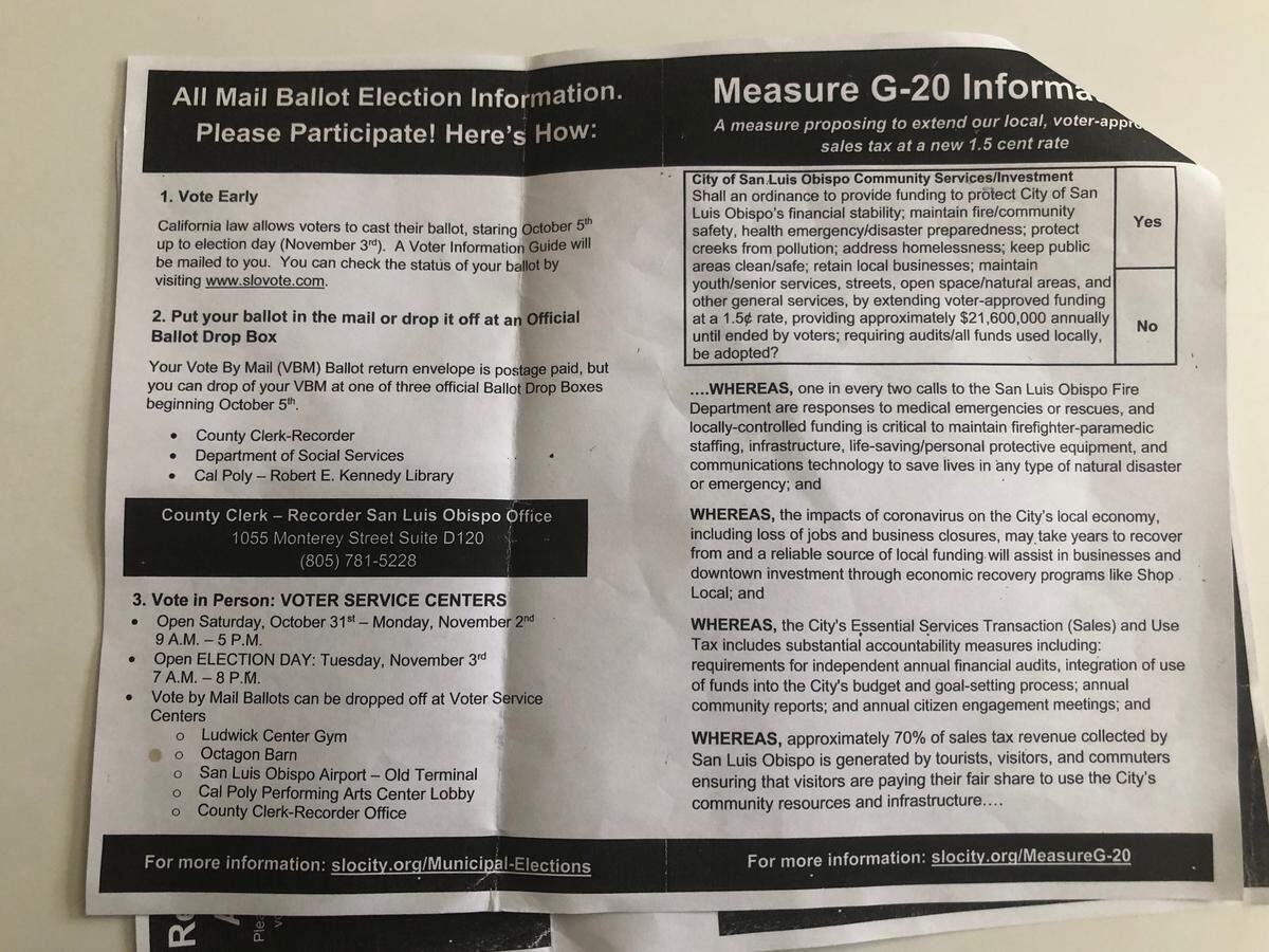 A copy of the mailer sent out to all voters by the city of San Luis Obispo.