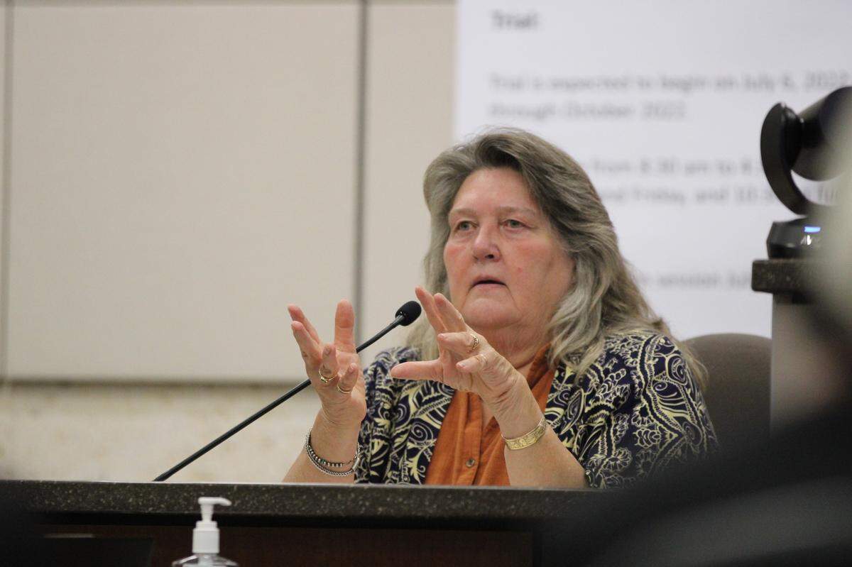 Adela Morris, a dog handler who specializes in human remains detection, testified during the Kristin Smart murder trial on Aug. 15, 2022, that her dog Cholla signaled at the door of defendant Paul Flores’ dorm during a human remains search in 1996.