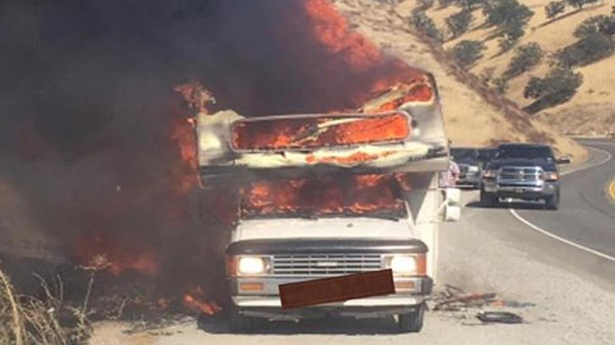 A fire broke out in an RV along Highway 41 near the Cholame Y on Wednesday, Aug. 9, 2017.