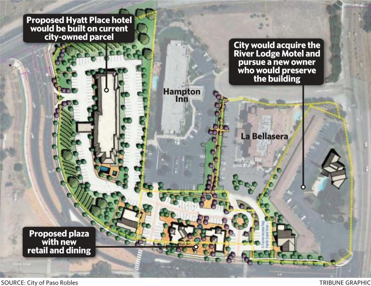 The 2017 plan called for land swap that would result in a Hyatt Place hotel being built behind the Hampton Inn.