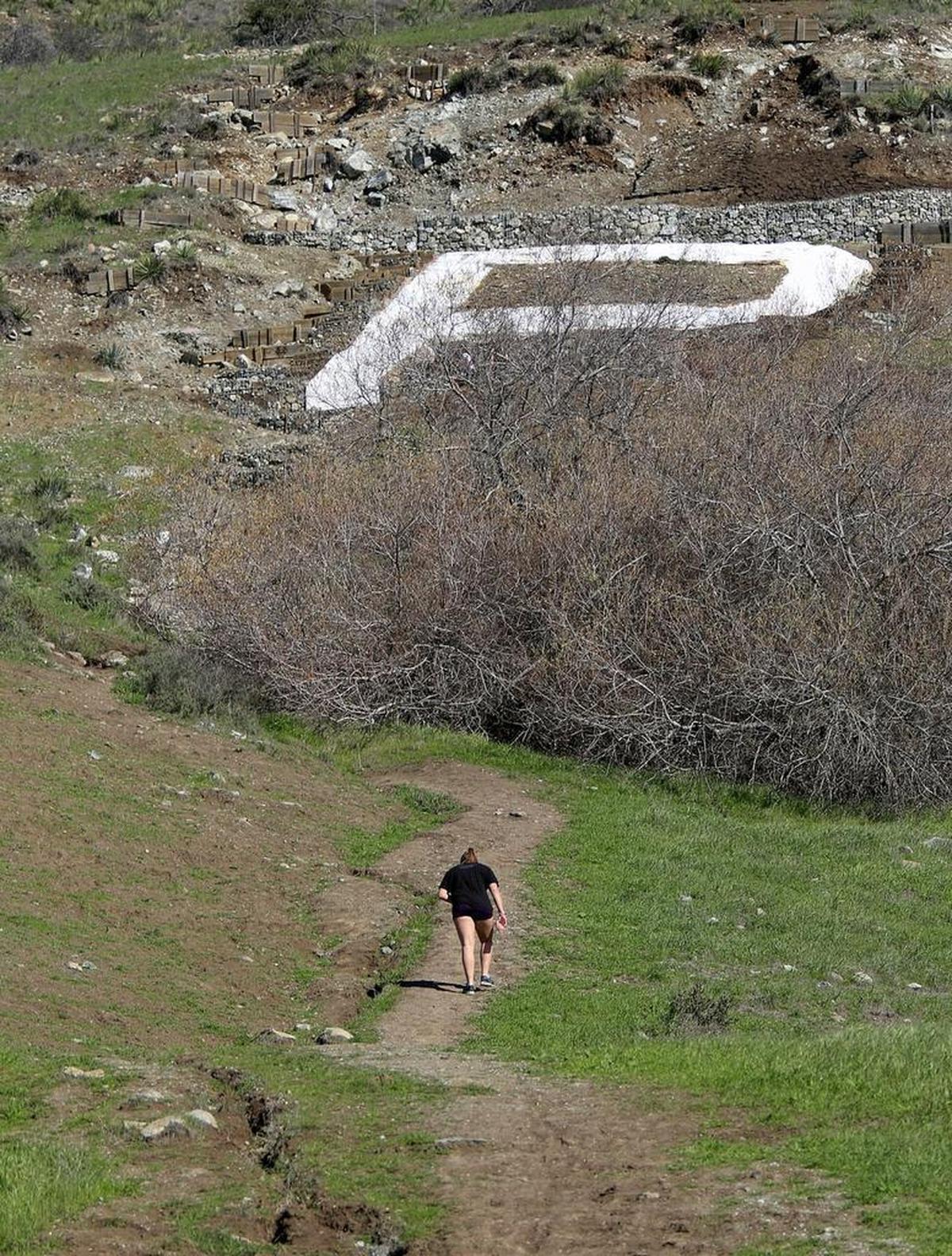The Cal Poly “P” overlooks the campus on a hilltop.