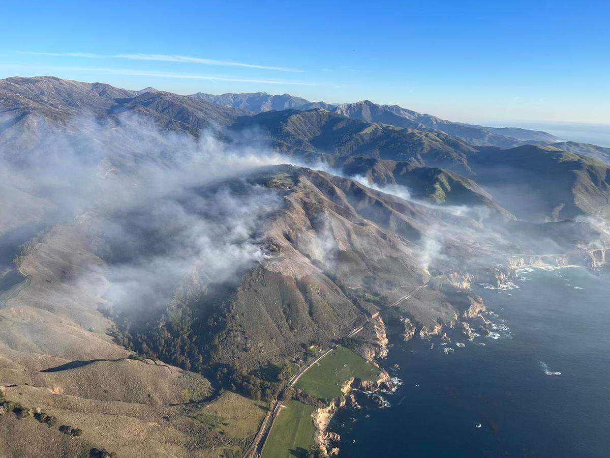 An aerial shot of the Colorado Fire in Big Sur.