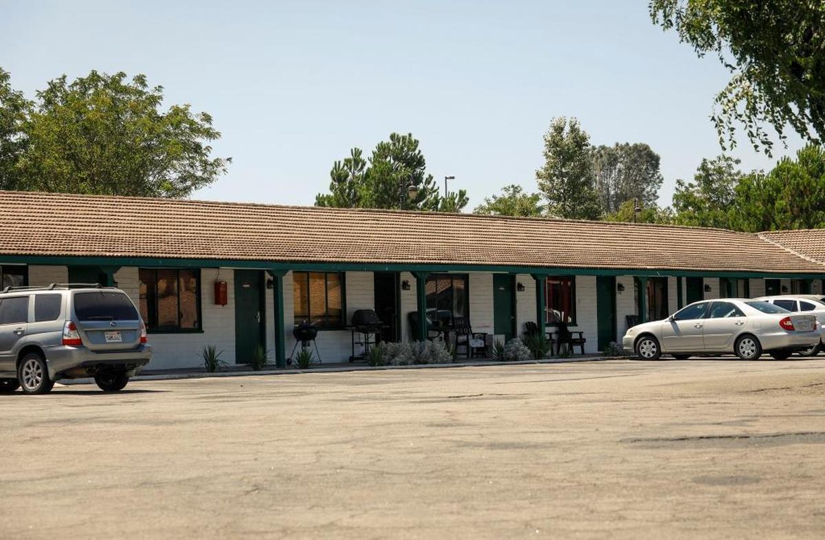 The single-level River Lodge Motel in Paso Robles was built in the Hacienda Ranch style popular in the post-World War II era. It occupies a prime location at the corner of Hingway 101 and Highway 46 West but is now mostly used for long-term rentals.