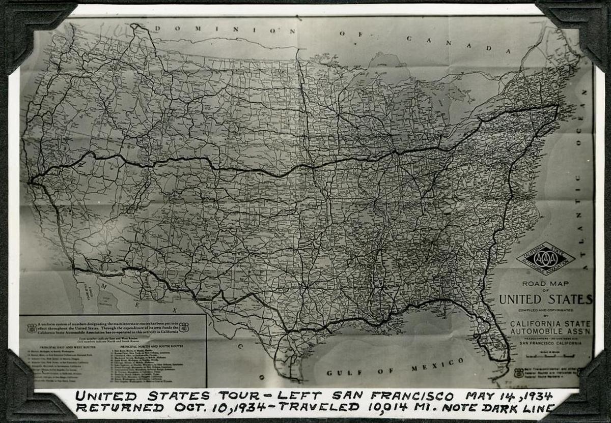 The McCarthys carefully charted the route of their 1934 cross-country tour.