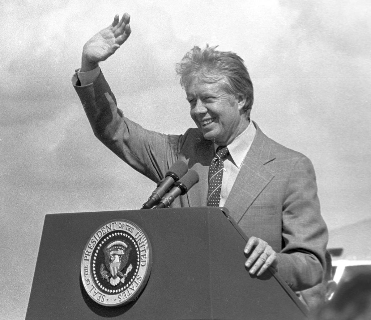 President Jimmy Carter visited Fresno to talk about the drought on a day trip to California.
