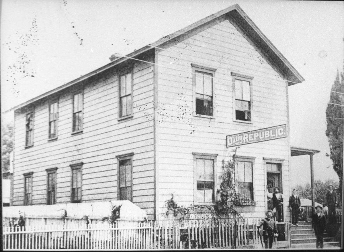 This house was built by H.S. Rembaugh for the Tribune and his print shop. It would later be the home to many of the future competitors to the Tribune. The building was moved and still exists as the oldest commercial wood frame building in San Luis Obispo.
