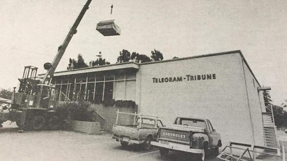 The cinderblock 1321 Johnson Ave. Telegram-Tribune building was only the second building built from the ground up to be a print shop. It opened in 1958. Reporter Dan Stephens nicknamed the charmless building “the pillbox.”