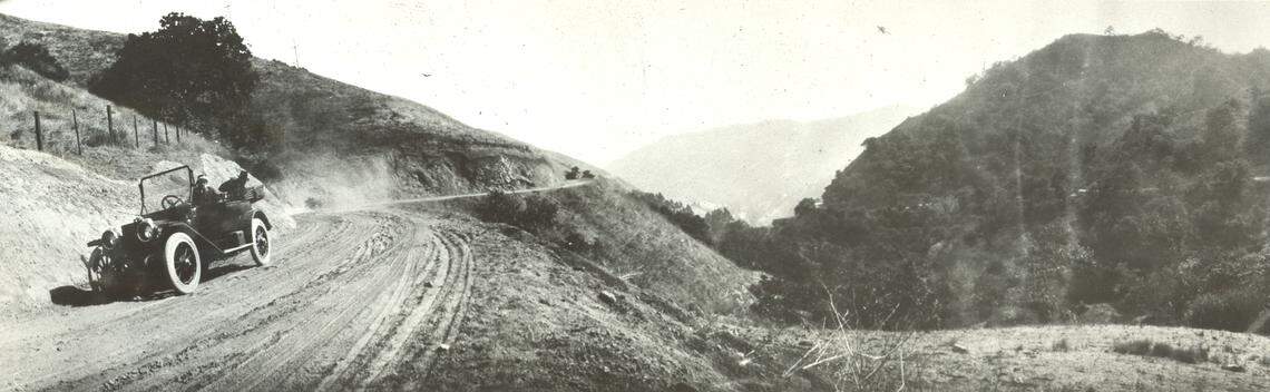 A photo from the former California Division of Highways, now Caltrans, shows a dirt road built to replace Stage Coach Road in 1915 and improved in 1923. The photo is from about 1922. Caltrans once reported 71 hazardous curves on the highway north of San Luis Obispo.