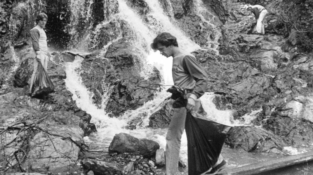 Ron Lessley, left, Steve Kurtz and Paul Peterson were some of the Cal Poly Penguins motorcycle club members who spent a Saturday afternoon in March 1980 removing trash from Reservoir Canyon in San Luis Obispo.