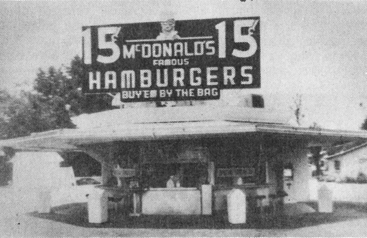 The original San Bernardino McDonald’s, circa 1948 and pre-golden arches, It was where Art Bender sold the first burger.