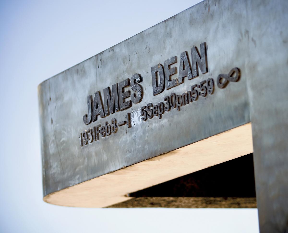 The gleaming chrome of the James Dean memorial in Cholame represents the glory of his stardom, designer Seita Ohnishi told The Tribune in 1980.