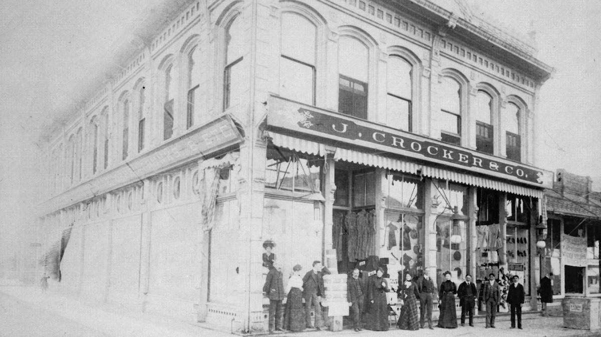 Founded in 1887 by brothers Aaron, Jacob and Adolph Crocker at the corner of Garden and Higuera, Crocker’s Department Store later became Rileys and moved to Chorro Street. This photo is circa 1900 after brother Jacob and bought out his brothers.