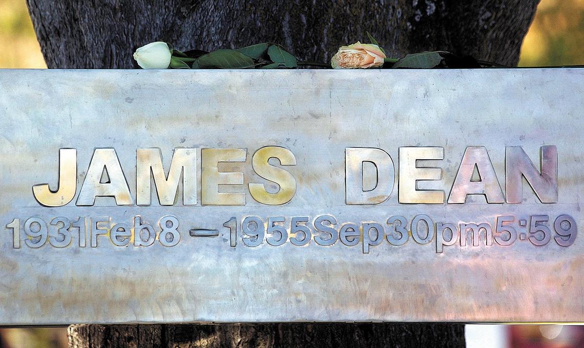 Flowers were left at the James Dean memorial 50 years after his death near Cholame in 2005.