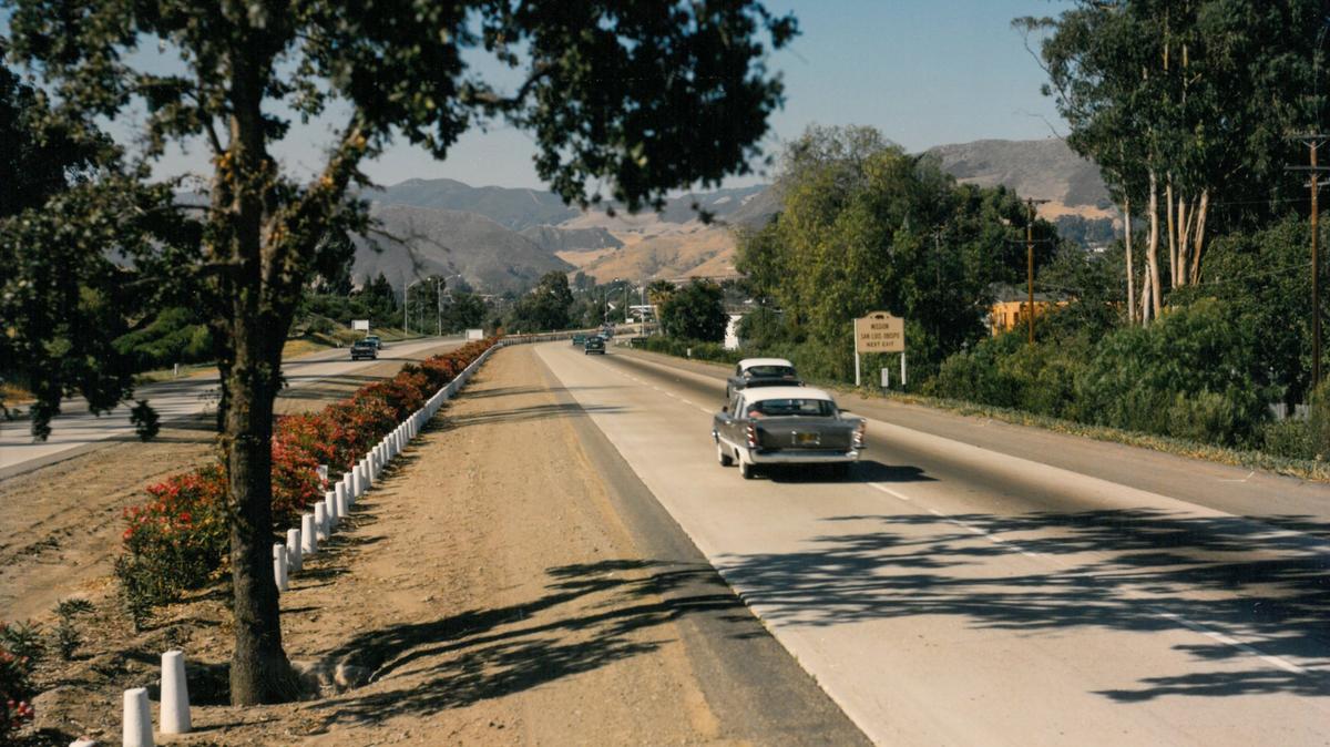 A photo shows Highway 101 in San Luis Obispo circa the early 1960s.