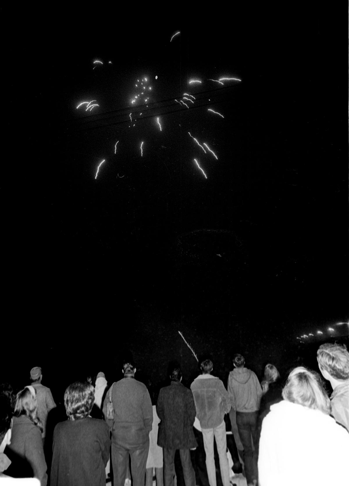 Onlookers watch Independence Day fireworks in Pismo Beach on July 4, 1968.