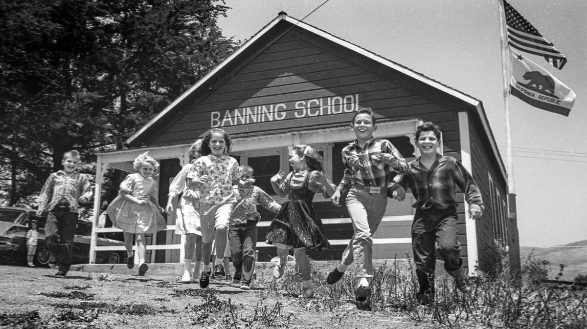 Despite this exuberance, Banning School pupils have mixed emotions about beginning summer vacation in 1965. The Banning one-room schoolhouse was located east of Morro Bay.