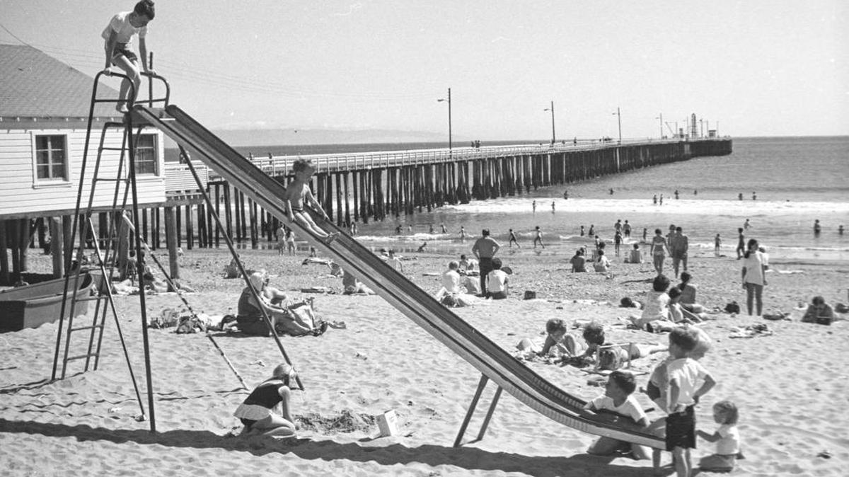 A giant slide was part of the playground equipment at Avila Beach in 1969.