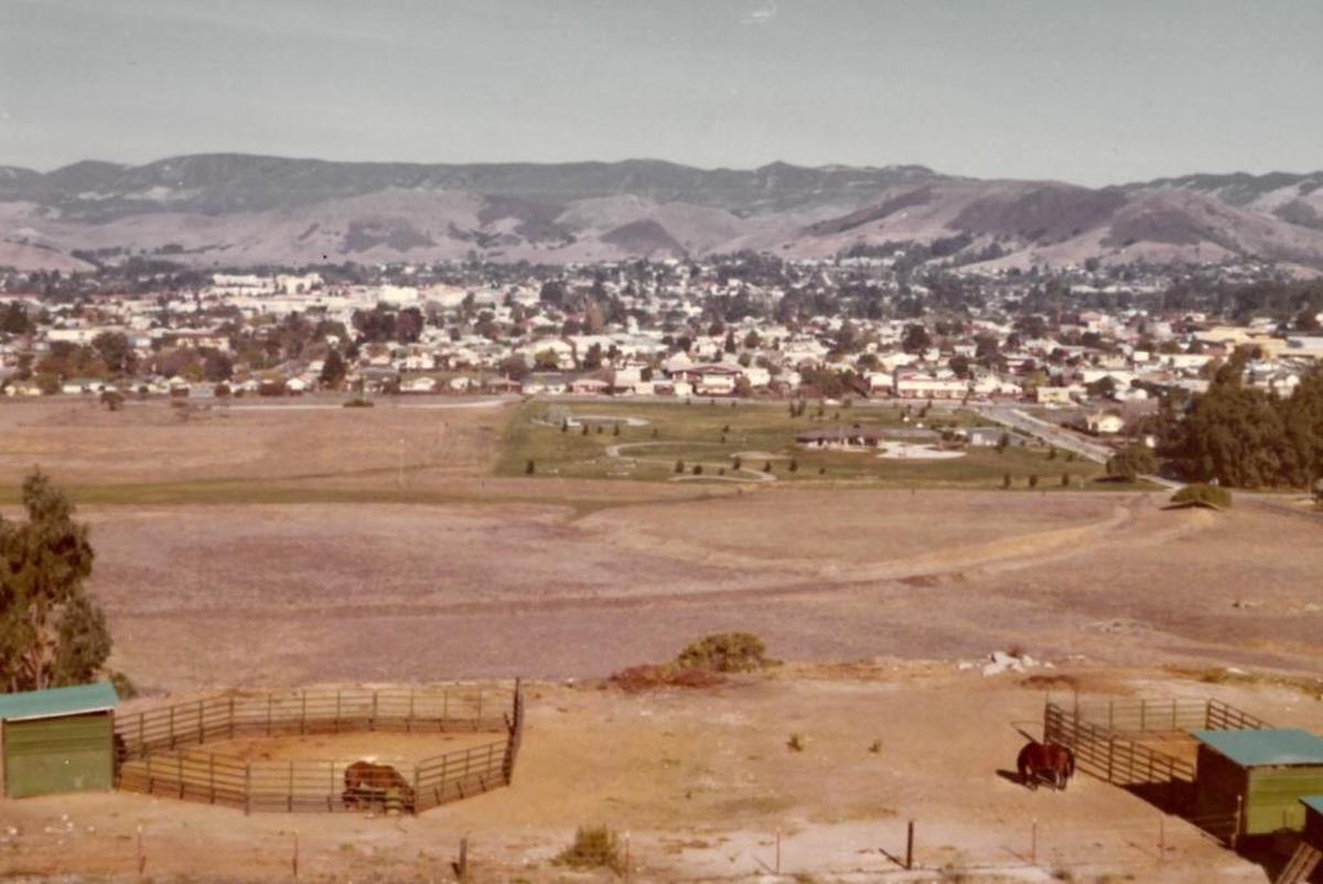 Traces of the Exposition Park automobile racetrack in San Luis Obispo could still be seen shortly after Meadow Park was built. From 1923 to 1925, Exposition Park was the fastest dirt track in the West.