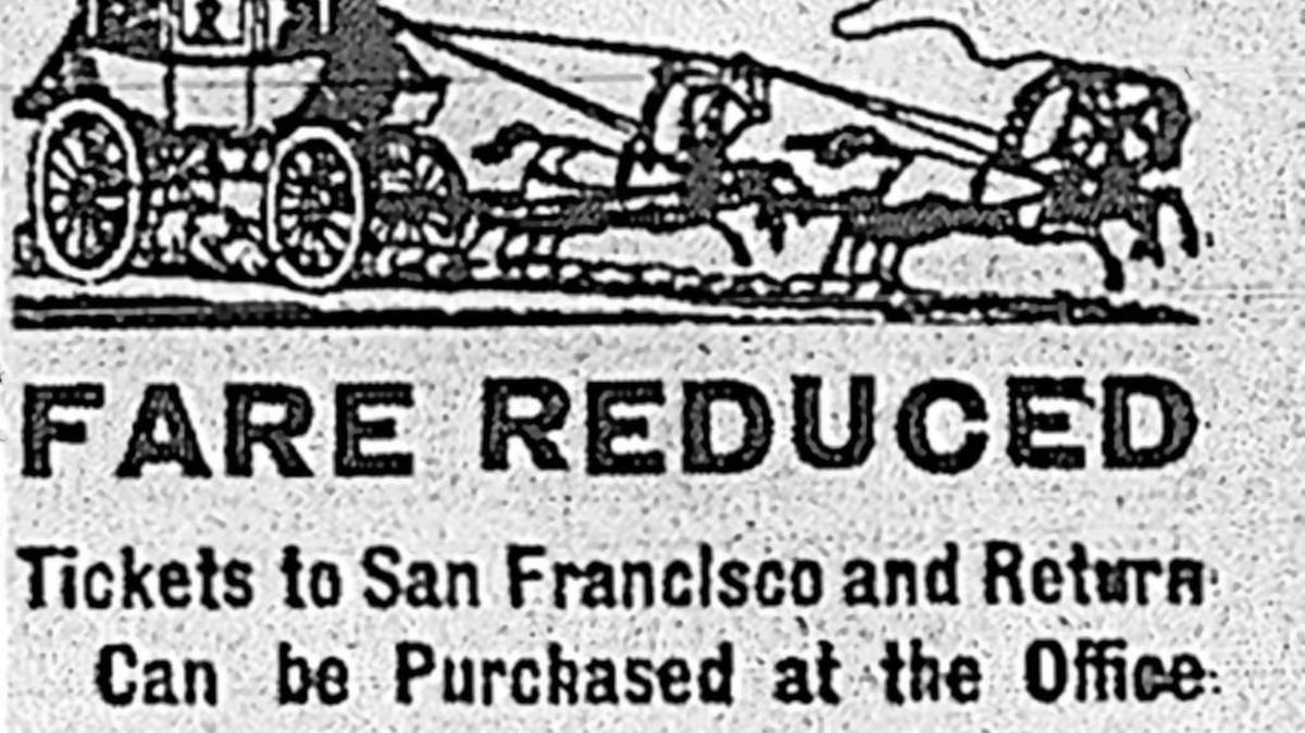 Detail of advertisement, the Coast Line Stage Company offered connections from San Luis Obispo to San Francisco and Los Angeles.