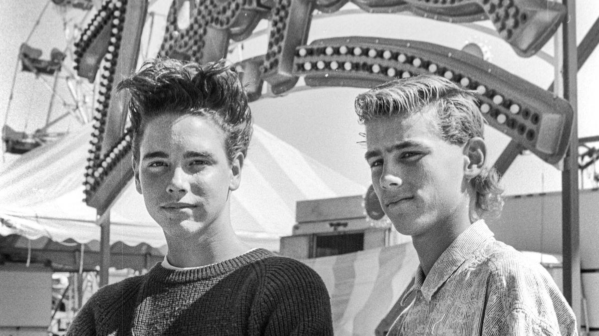 Chris Schwartz, left, and Richard Murray, both 14, of Paso Robles, pose for a picture at the California Mid-State Fair in Paso Robles in 1986.