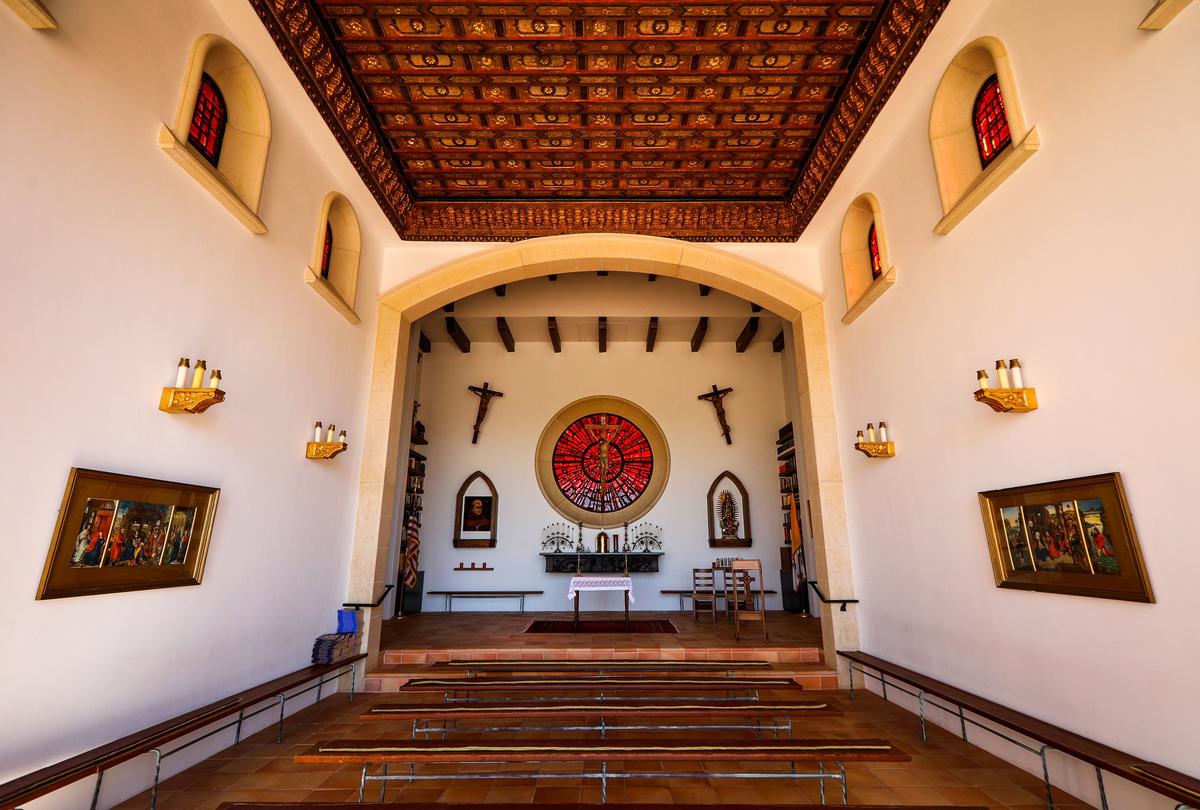 The chapel’s interior is home to several treasures from the William Randolph Hearst collection, including a 13th century Moorish ceiling. Photo by Joe Johnston 11-08-18