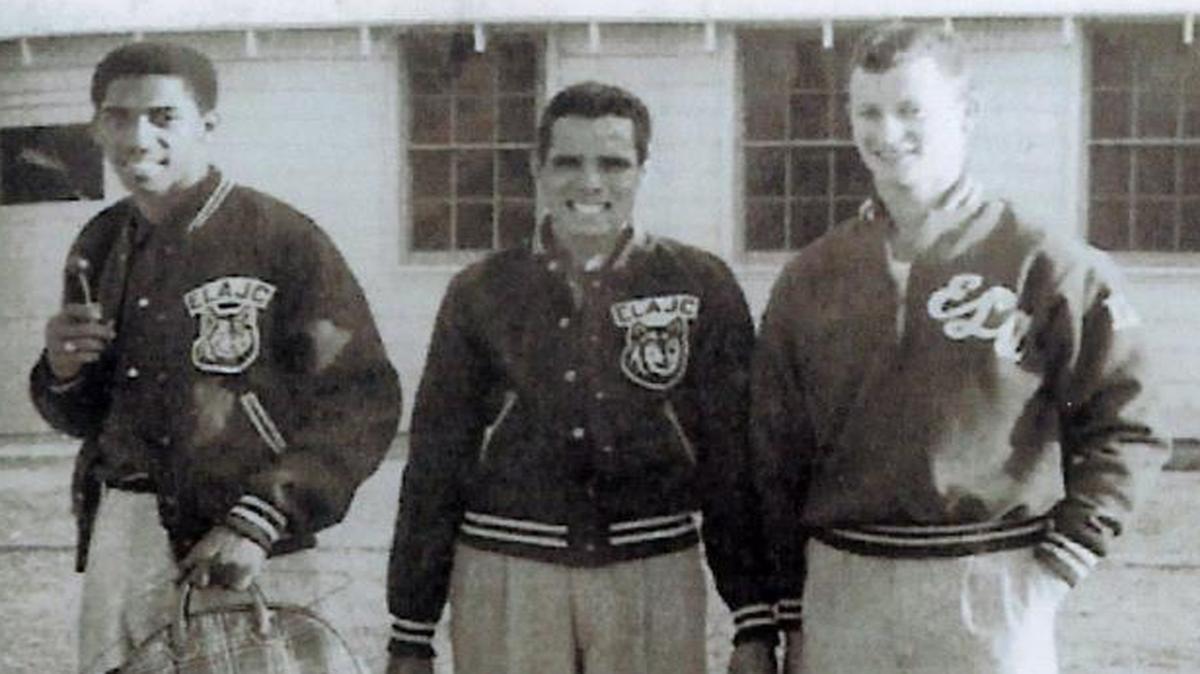 Floyd Jeter, left, and track teammates at East Los Angeles City College, 1953.