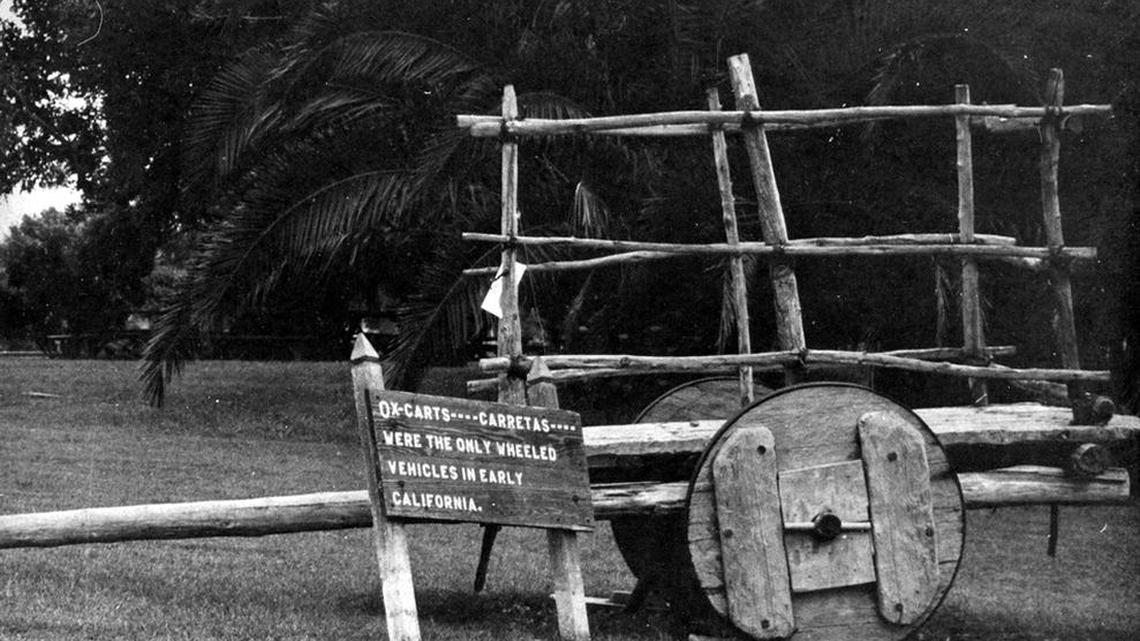 In old California, ox-drawn carts hauled water, wood and wine