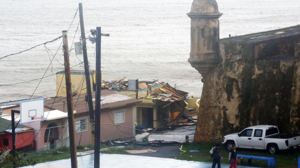 Damage from Hurricane Maria near where Father Junipero Serra, founder of Mission San Luis Obispo de Tolosa, landed at the 1749 in Old San Juan in 1749.