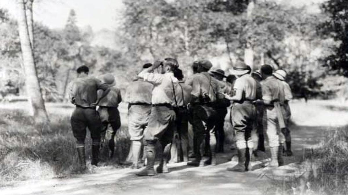 Dr. Harold C. Bryant leads a class for the Yosemite Field School of Natural History in 1931.