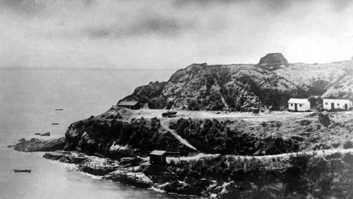 Elevated wave-cut terraces at what is now Cave Landing, or “Pirates Cove,” in 1865.