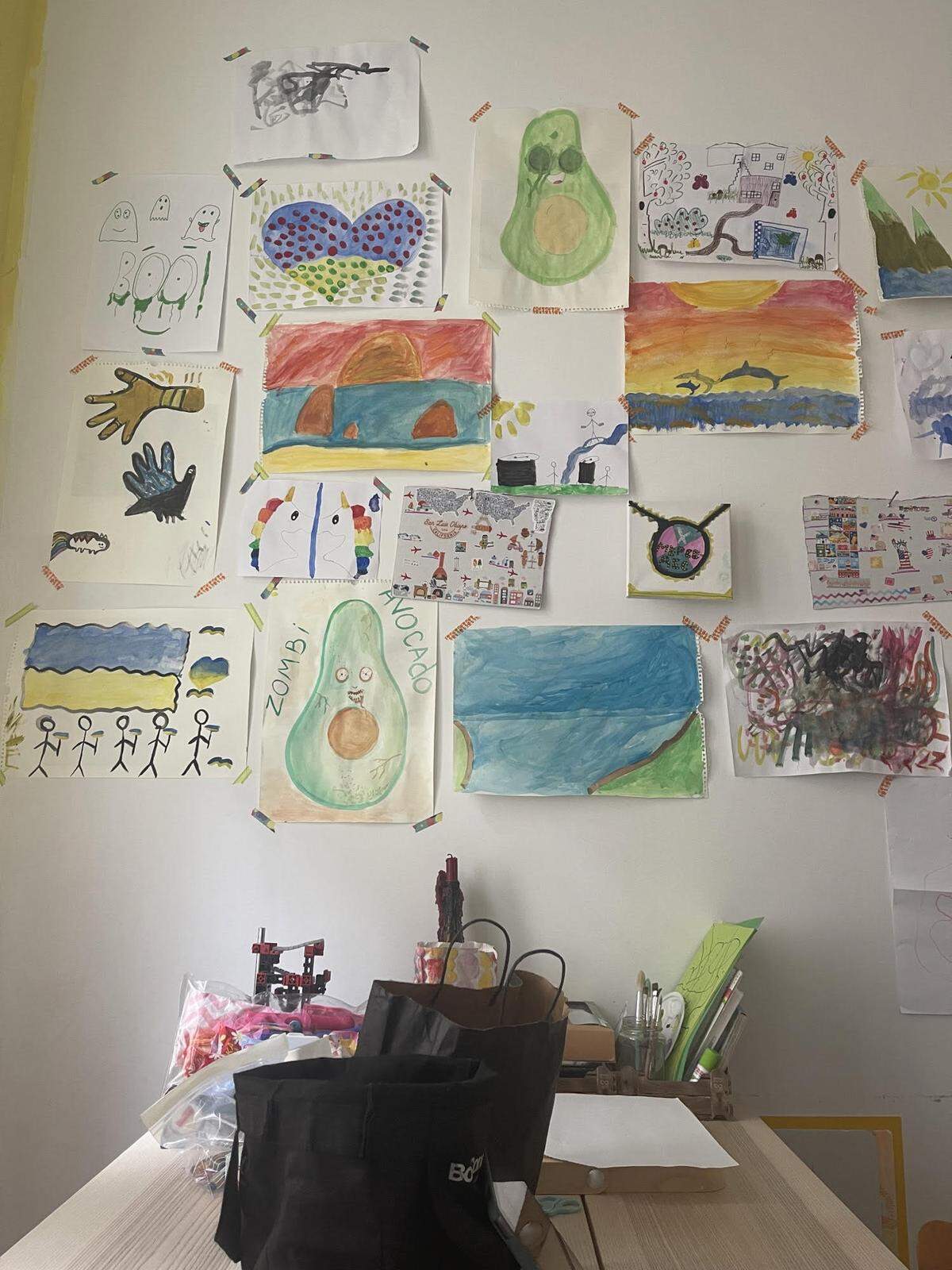 Artwork from supplies donated to Ukrainian refugees.
