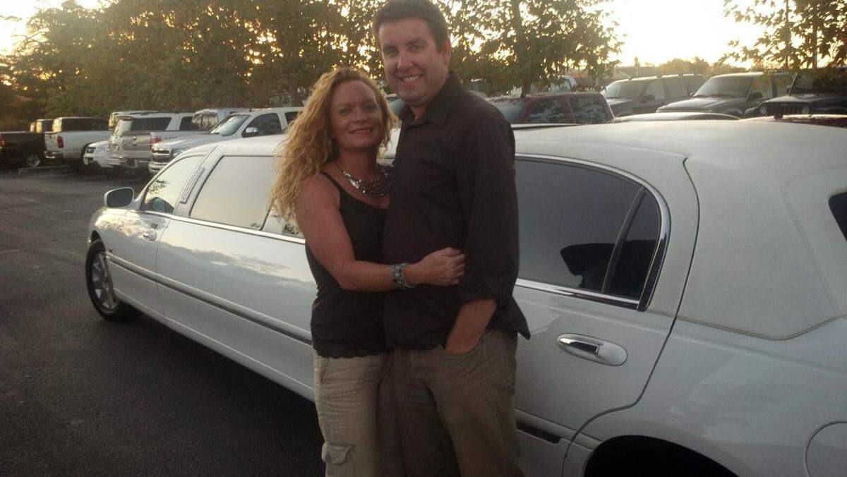 Christine Whaley and her then-boyfriend, Tom, pose beside a limousine in 2011, before she was diagnosed with melanoma. The photo was taken on Tom’s birthday — he’d never ridden in a limousine before, so Christine hired one as a surprise.