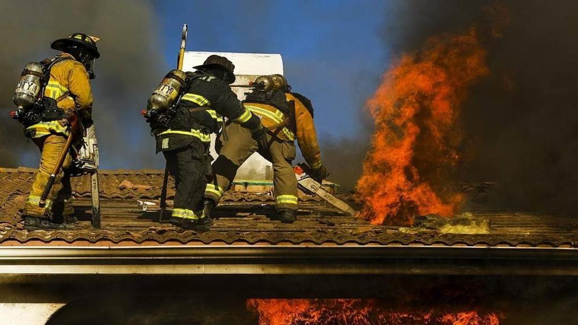 San Luis Obispo city firefighters participate in structure burn training with Cal Fire.