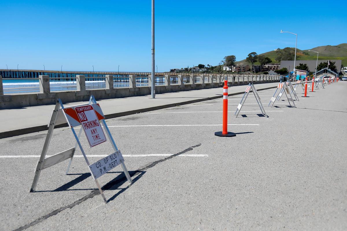 California State Park campgrounds are closed to vehicle traffic. California State Park campgrounds are closed to vehicle traffic. California State Park campgrounds in San Luis Obispo County are closed to vehicle traffic. Cayucos State Beach day use area has the parking stalls blocked along the west side of Ocean Front Avenue.