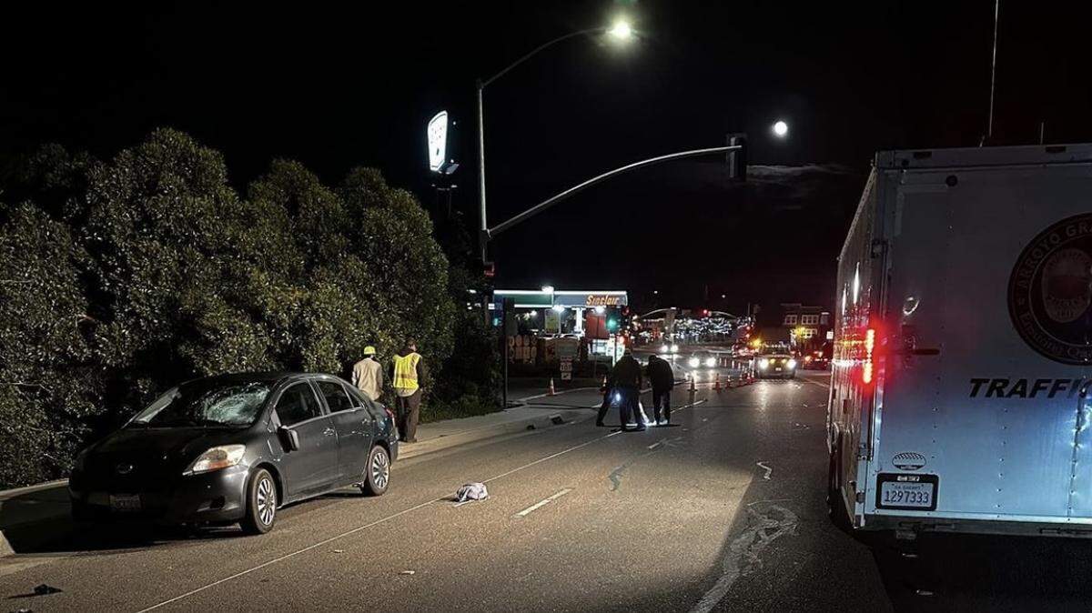A vehicle struck a pedestrian on Grand Avenue at the Highway 101 overpass in Arroyo Grande on Wednesday, Nov. 29.