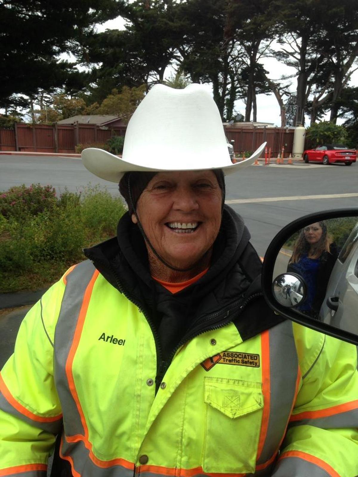 Caltrans flagger Arlene Guzzie of Arroyo Grande.