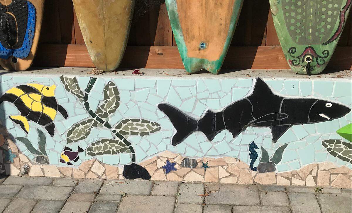 Cambria Garden Art’s stock includes some work by local craftsmen, including this mosaic wall by mosaic artist Tom Snyder.