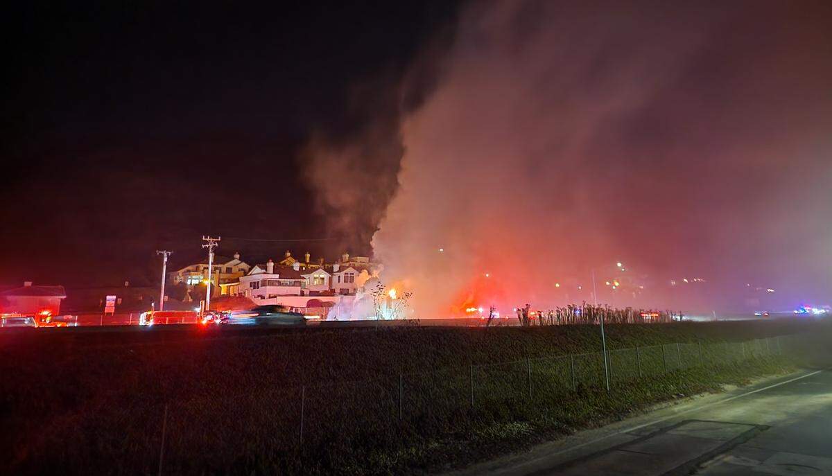 A big rig fire blocked traffic on northbound Highway 101 at Spyglass Drive in Shell Beach on Friday, Sept. 22, 2023.